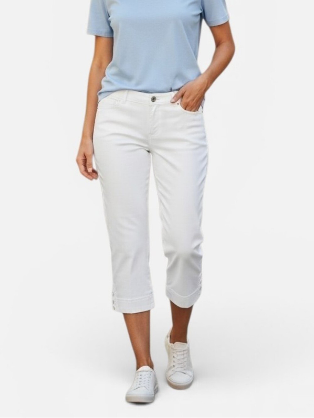 Zac & Rachel White Cropped Button-Hem Capris Size 8
